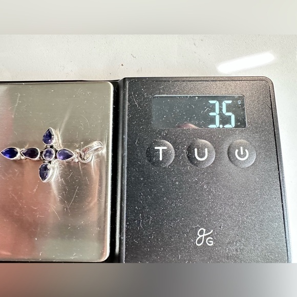 CROSS Amethyst Pendant Sterling Silver Pave Set Deep Purple Tear Drop Round 4030 - Picture 7 of 10